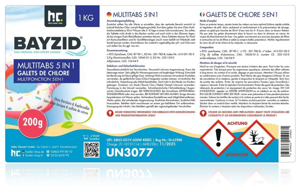 1 kg BAYZID® Multitabs 200g 5in1 für Pools